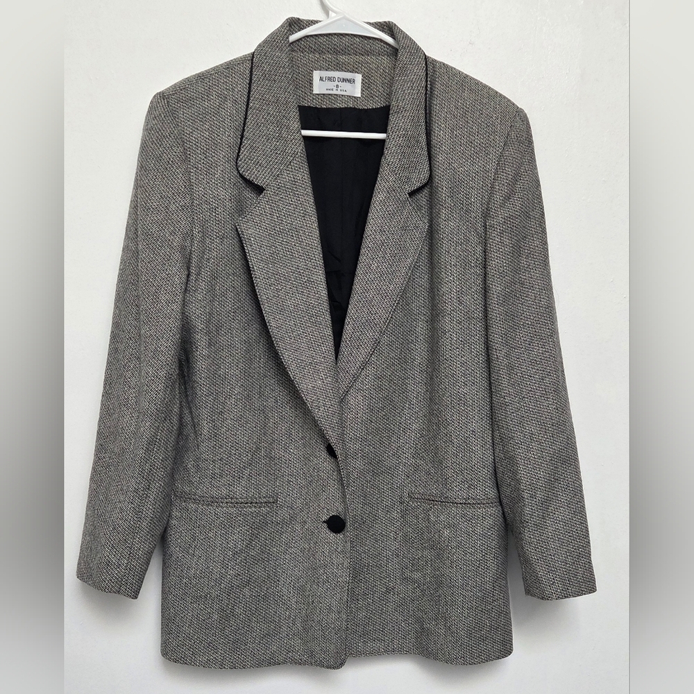 Alfred Dunner Women's Wool Classic Heathered Gray 2 Button Sz 8 Blazer Jacket
